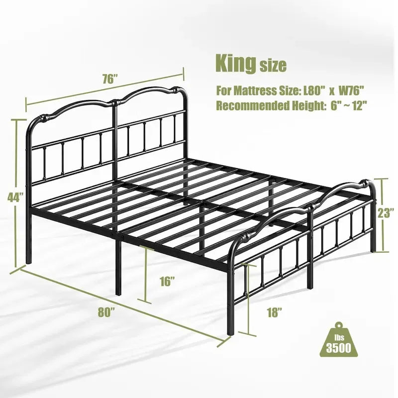 Sturdy 18-Inch High Steel Tube Iron Bed with Double Wave Headboard and Footboard - image 22