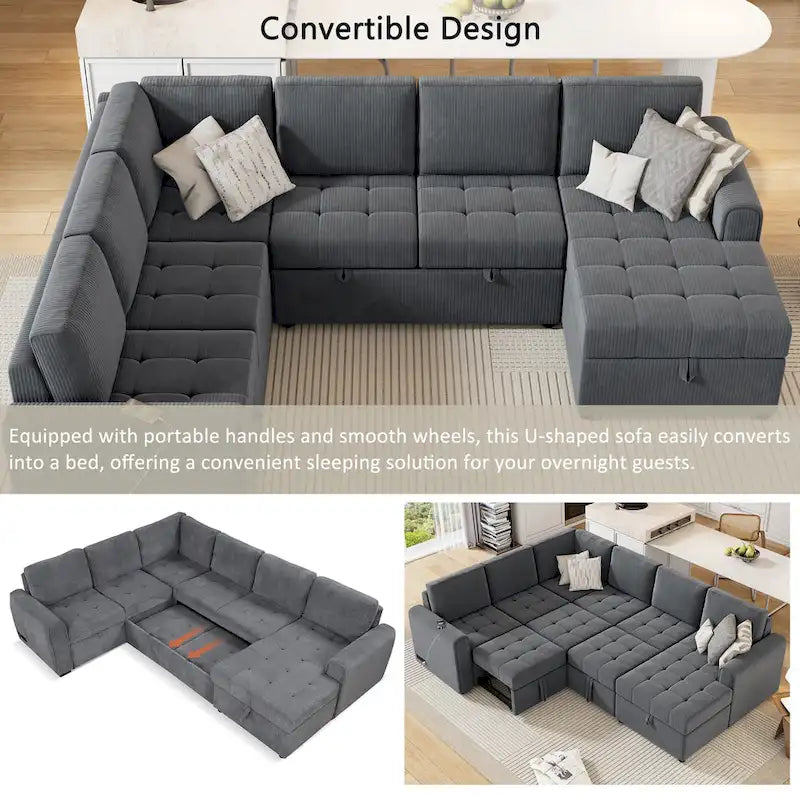 Roomfitters U-Shaped Sectional Sofa with Pull-Out Bed, Storage Chaise Lounge, and Integrated Charging Ports for Living Room - image 7