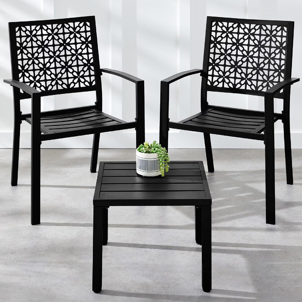 Best Choice Products 3-Piece Stackable Steel Outdoor Conversation Bistro Set, Patio Chat Furniture w/ 2 Chairs, Table- Black - image 1