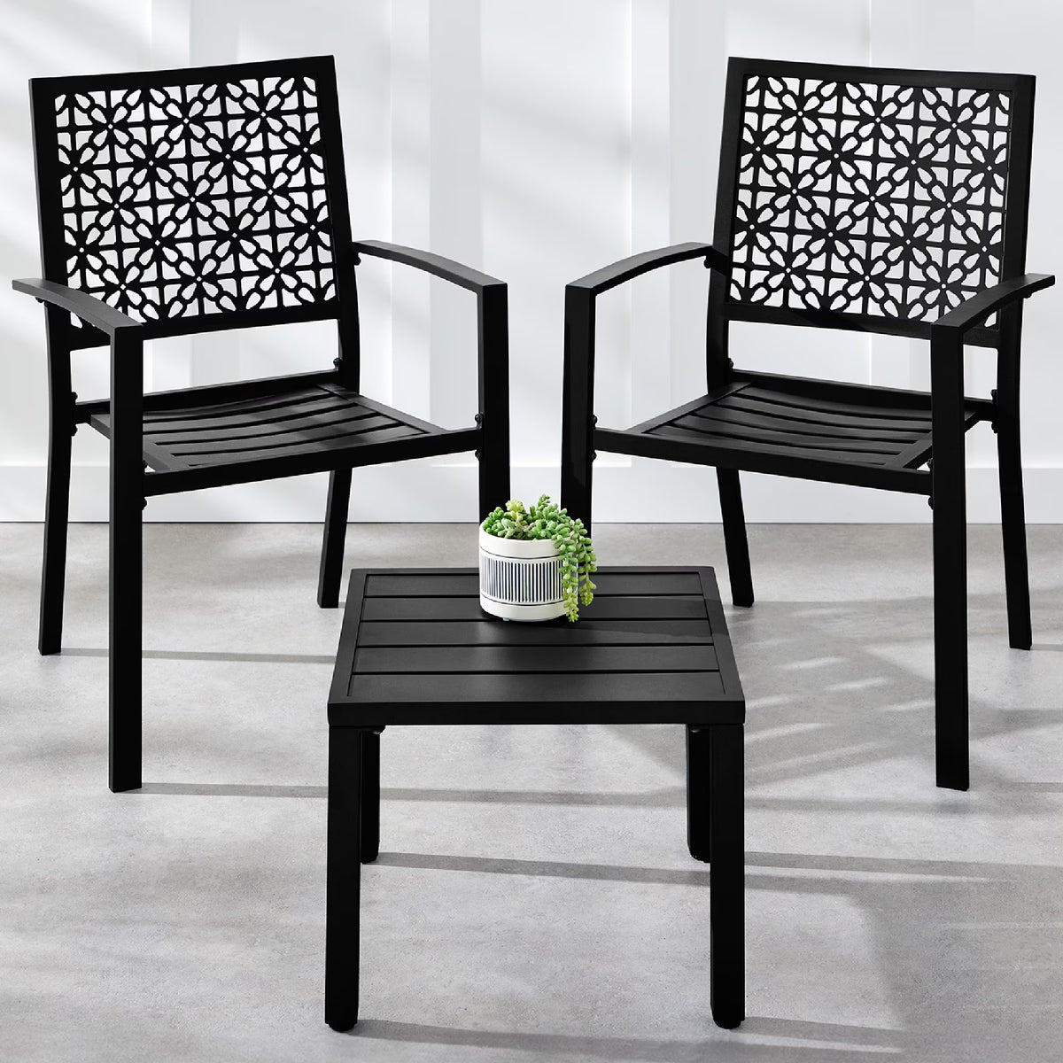 Best Choice Products 3-Piece Stackable Steel Outdoor Conversation Bistro Set, Patio Chat Furniture w/ 2 Chairs, Table- Black - image 1