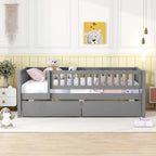 Holaki Twin Size Wood Bed with Guardrails and 2 Storage Drawers for Kids, Gray - image 2