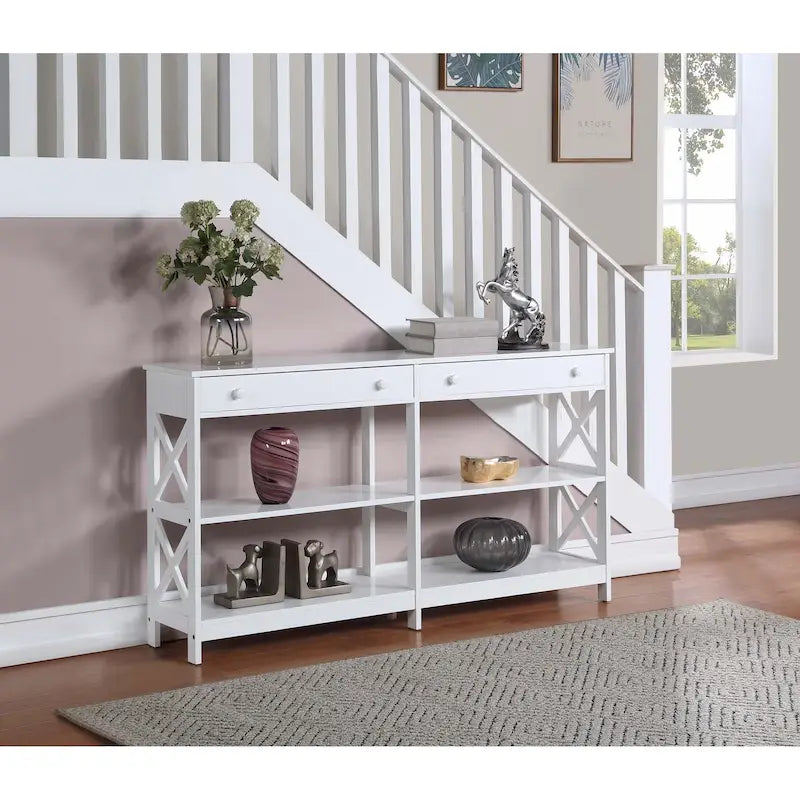 Oxford 60-Inch Console Table with Shelves and 2 Drawers by Convenience Concepts - image 2
