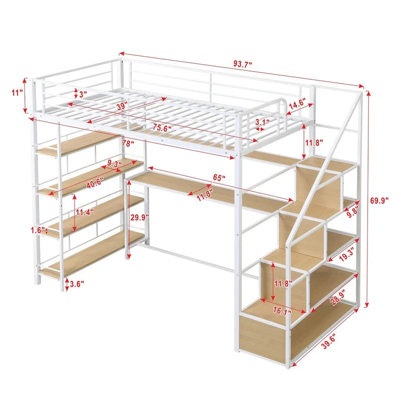 MERAX Twin Metal Loft Bed with Staircase, Desk, and Shelving - image 2