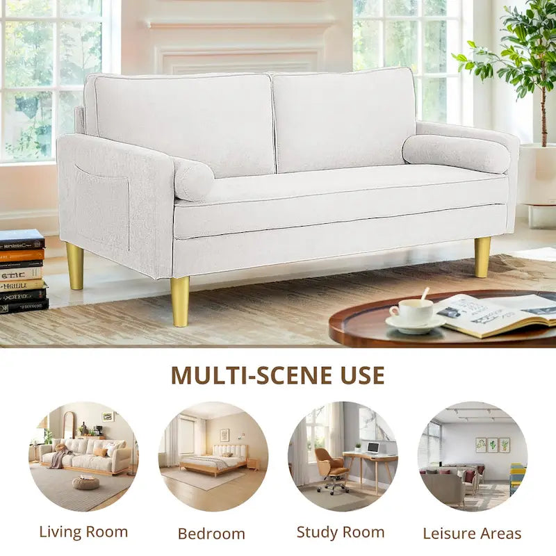 Elegant 65-Inch Orange Polyester 2-Seater Loveseat with Side Pockets and Round Cushions - image 24