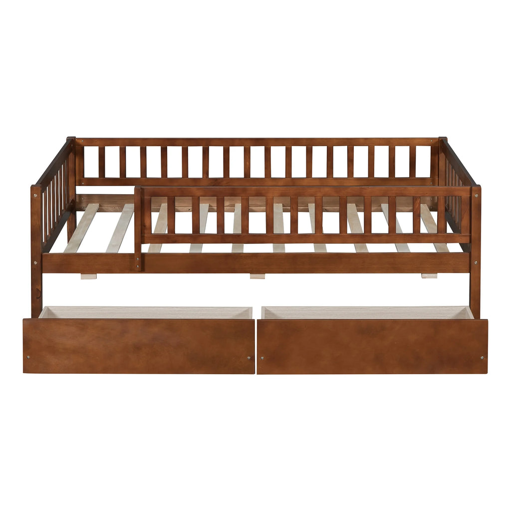 Holaki Twin Size Wood Bed with Guardrails and 2 Storage Drawers for Kids, Gray - image 19