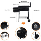 Vebreda Portable Charcoal BBQ Grill with Offset Smoker, Steel, Black, Thermometer, Wheels - image 4