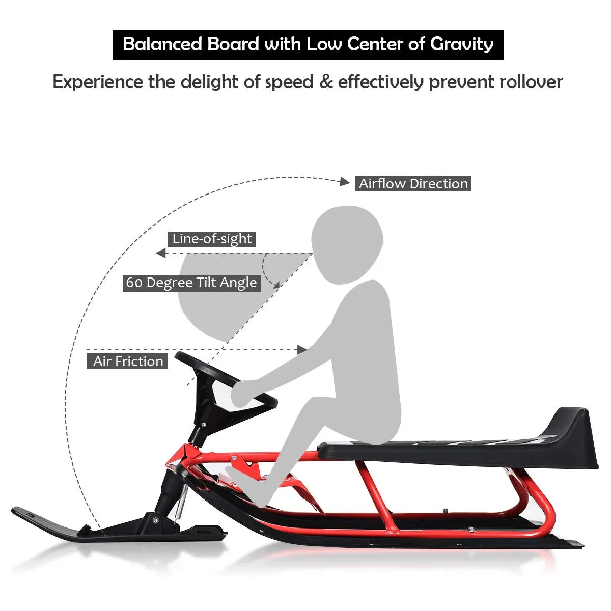 Snow Racer Sled, Ski Sled Slider Board with Twin Brakes - image 8