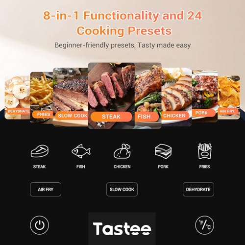 Tastee Ceramic Air Fryer, 8 in 1 Compact 5.5QT AirFryers, 450°F Digital Airfryer Dehydrator with Smart Probe, 24 Presets One touch Cooking, In app Recipes with Window, Dishwasher safe & Non stick : Home & Kitchen - image 6