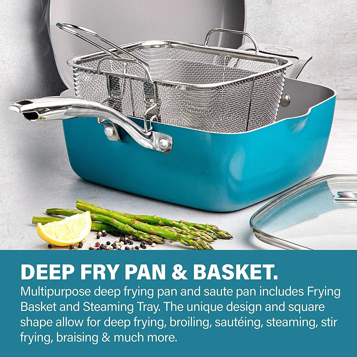 Gotham Steel Nonstick Pots and Pans 20 Piece Kitchen Ceramic Cookware Set Bakeware Cooking Frying Skillet Sauce Pan Aqua Blue - image 12