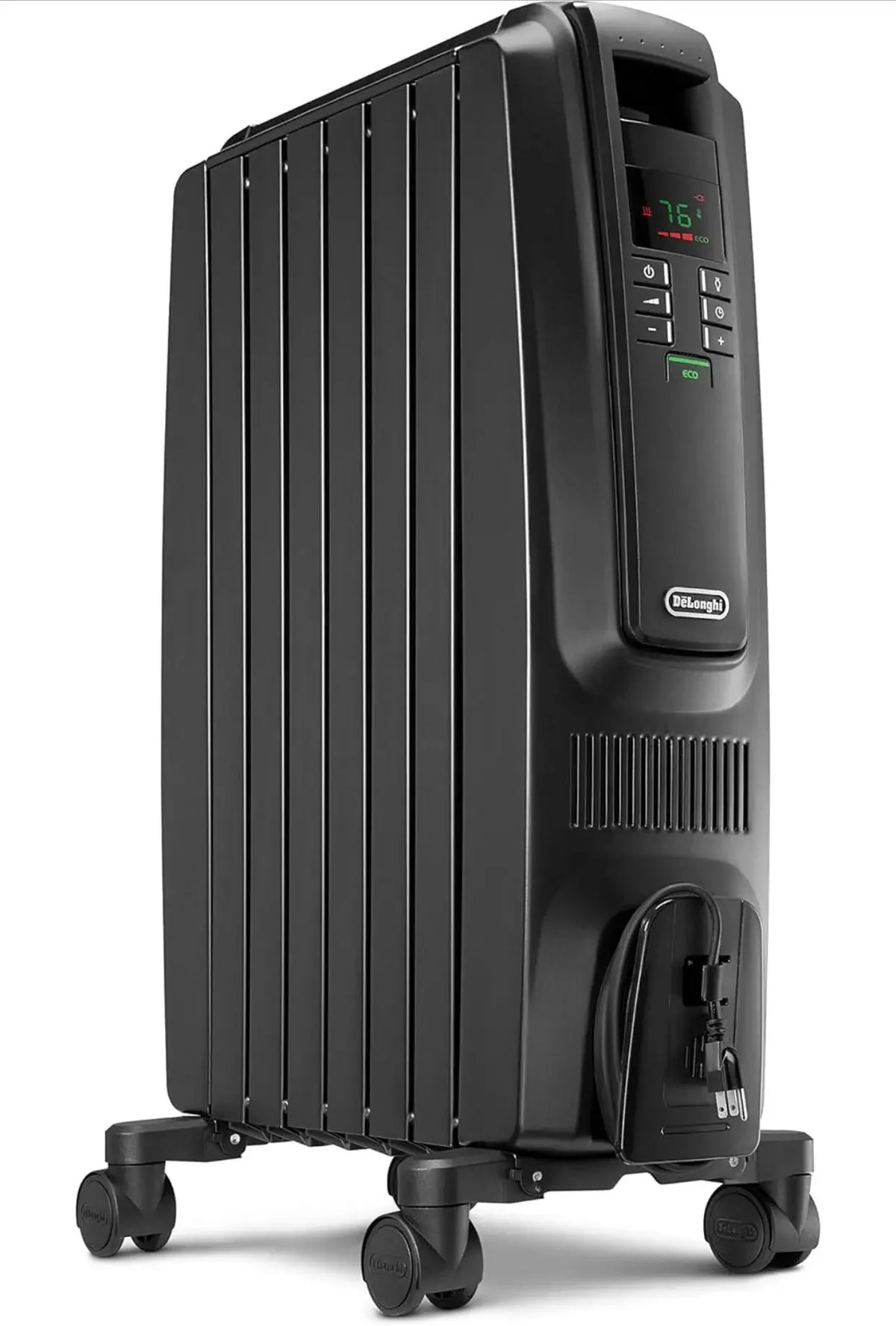 De'Longhi Oil Filled Radiator Space Heater, Quiet 1500W, Adjustable Thermostat, 3 Heat Settings, Timer, Energy Saving, Safety Features, White, Dragon TRD40615EBKCA, Black - image 1