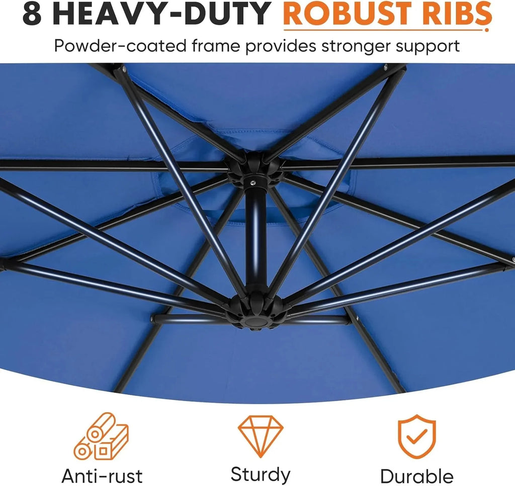 9.8FT Offset Patio Umbrella Hanging Cantilever Umbrella Outdoor Sun Shade with Easy Tilt Adjustment, 8 Ribs, UV Protection for Backyard, Lawn, Garden and Pool, Blue - image 26
