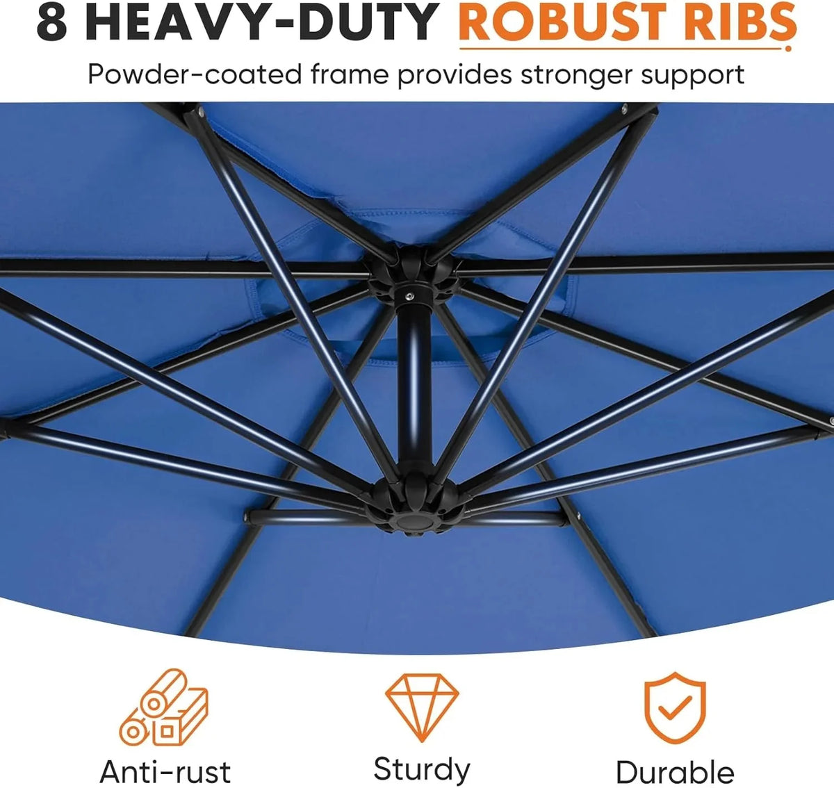 9.8FT Offset Patio Umbrella Hanging Cantilever Umbrella Outdoor Sun Shade with Easy Tilt Adjustment, 8 Ribs, UV Protection for Backyard, Lawn, Garden and Pool, Blue - image 26