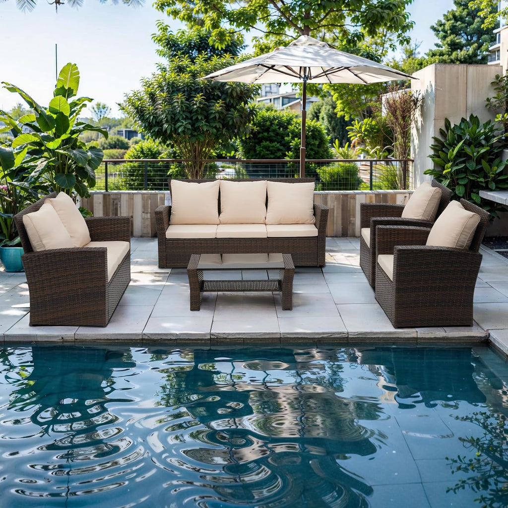 Wisteria Lane 4 Piece Outdoor Patio Furniture Sets, Wicker Conversation Set for Porch Deck, Grey Rattan Sofa Chair with Cushion Blue - image 17