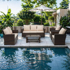 Wisteria Lane 4 Piece Outdoor Patio Furniture Sets, Wicker Conversation Set for Porch Deck, Grey Rattan Sofa Chair with Cushion Blue - image 17