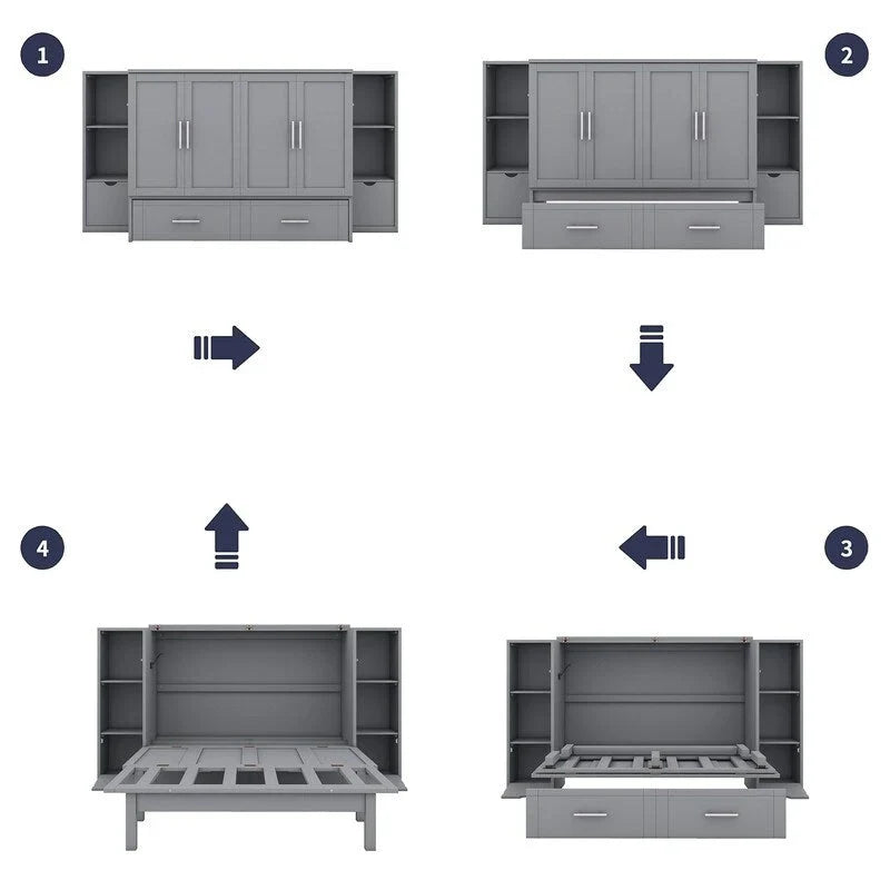 Murphy Wall Bed with Storage Shelves Drawers and USB Charging - image 3