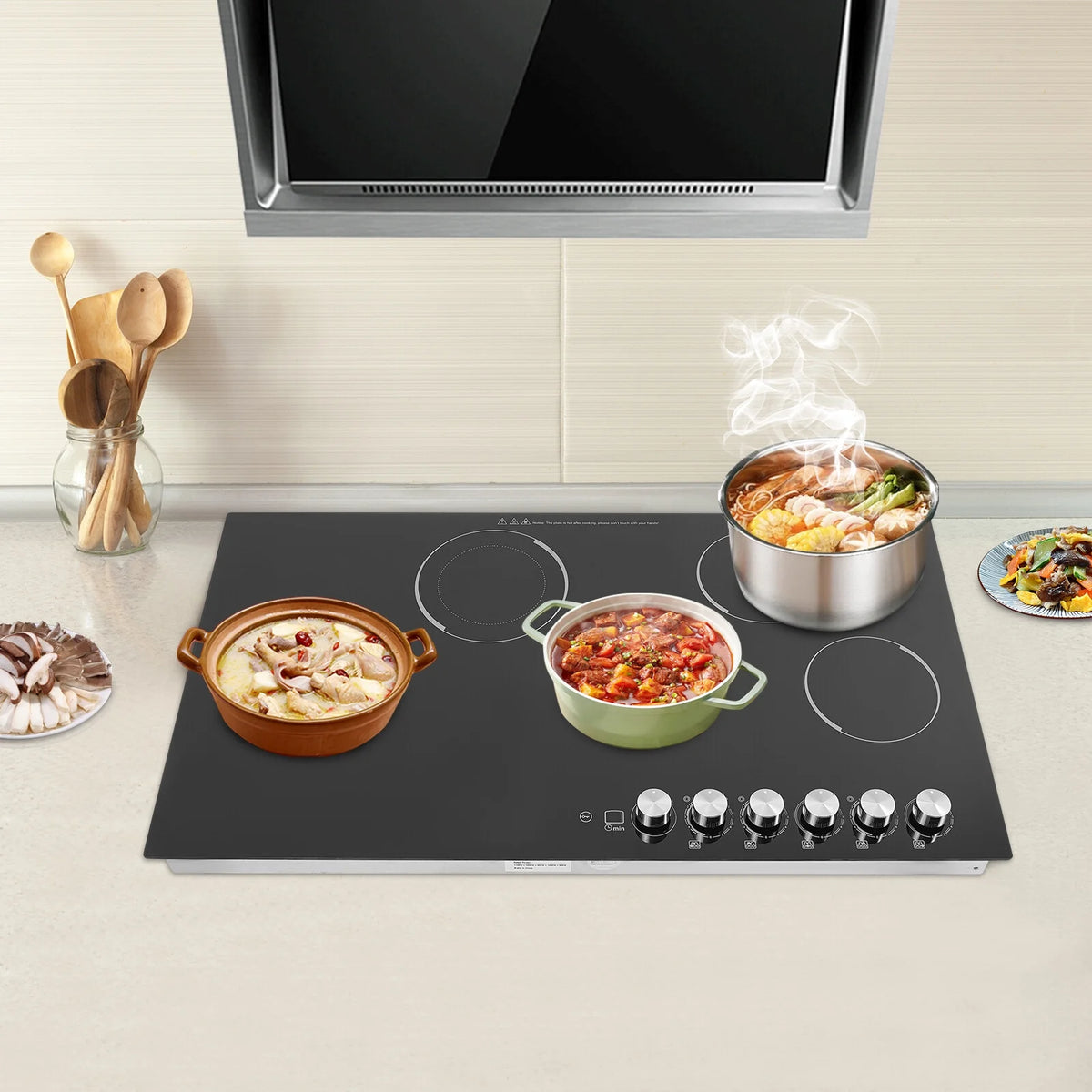 110V Modern Black Electric Cooktop Electric Stovetop 5 Burners Electric Cooktop for Homes, Restaurants - image 5
