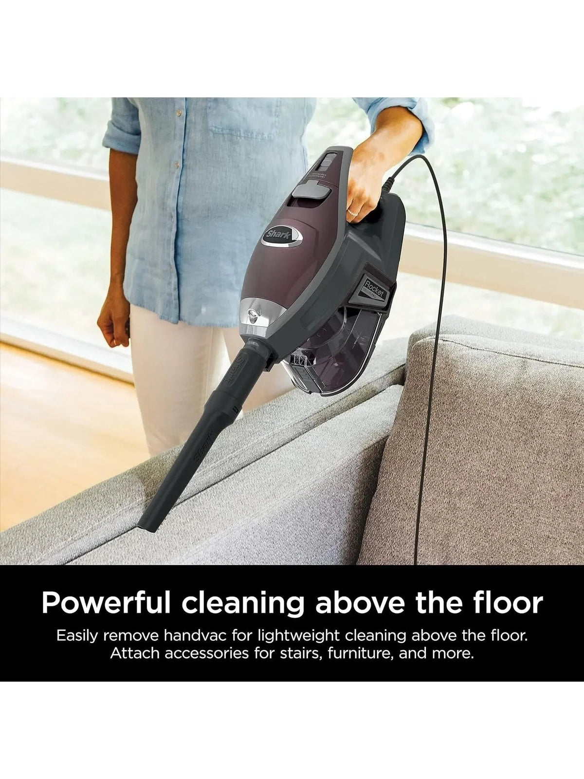 Shark Rocket Deluxe Pro Corded Stick Vacuum, Lightweight, XL Dust Cup, LED Headlights, Pet Hair Tools, Bordeaux/Silver - image 5