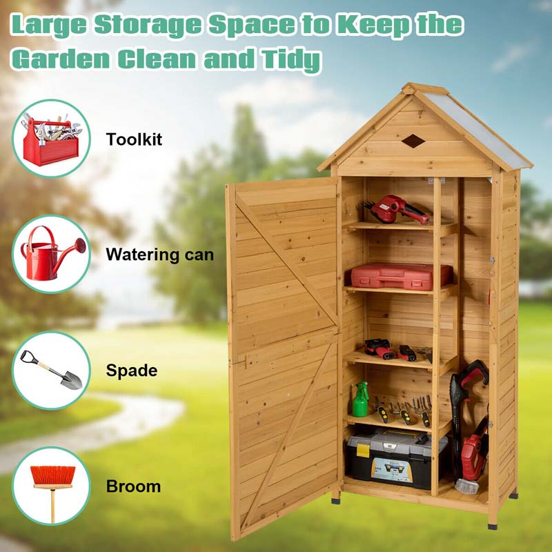 63" Wood Outdoor Storage Shed Lockable Garden Tools Storage Cabinet with 5 Shelves, Galvanized Sheet Roof - image 12