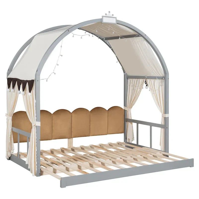Gray Twin Bed with Arched Canopy and Trundle - image 5