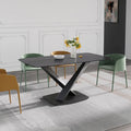 63-Inch Contemporary Dining Table with Slate Stone Surface and Metal Legs, Marble Finish - image 2