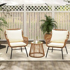 3-Piece Patio Conversation Bistro Set, Outdoor Rattan Furniture Set with Glass Table & 2 Wide Armchairs, Seat Cushions - image 1