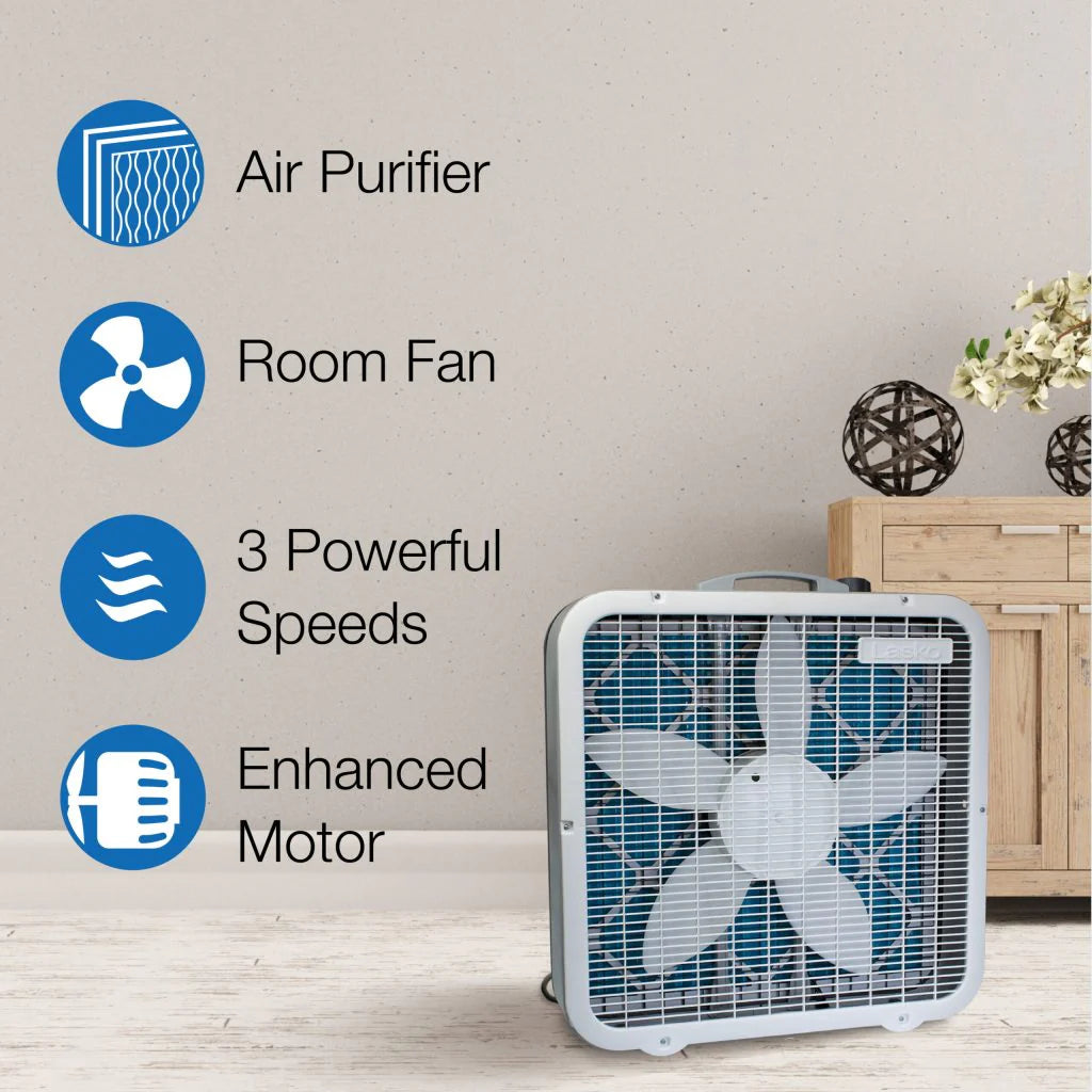 Lasko Air Flex 2-in-1 Box Fan & Air Purifier, 20-Inch, 3 Speeds, White, FF305 - image 2