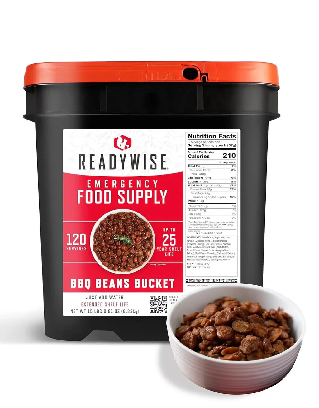 READYWISE - Chicken, Beef, Pork & Rice Emergency Food Supply Bucket, Premade, Freeze-Dried Survival Meals, 25-Year Shelf Life, Camping & Hiking Essentials, Long Term Meal & Food Supplies, 48 Meat & 40 Rice Servings - image 1