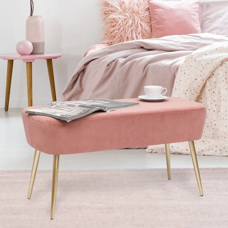 Adeco Velvet Footrest Bench with Metal Legs - Stylish Bed End Stool and Dressing Chair - image 2