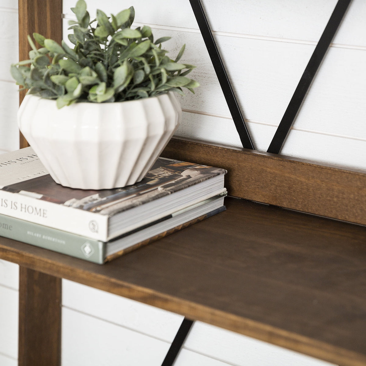 Walker Edison Solid Wood 4-Shelf Ladder Bookshelf, Brown - image 6