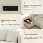 82.6" L-Shaped Sectional Sofa Bed with Pull-Out Feature, USB Ports, Power Sockets, and Movable Storage Ottoman - Bei - image 5