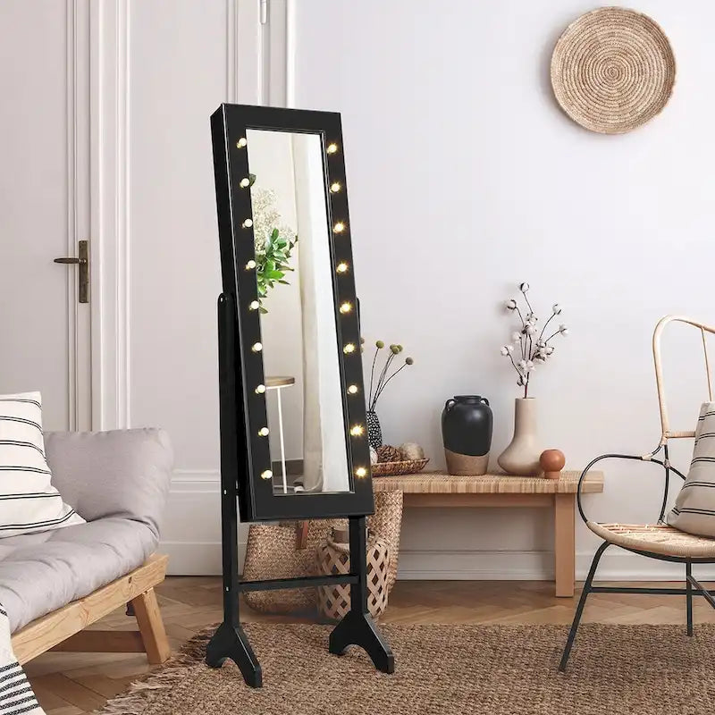 Costway Black Mirrored Jewelry Cabinet Organizer with 18 LED Lights - image 2