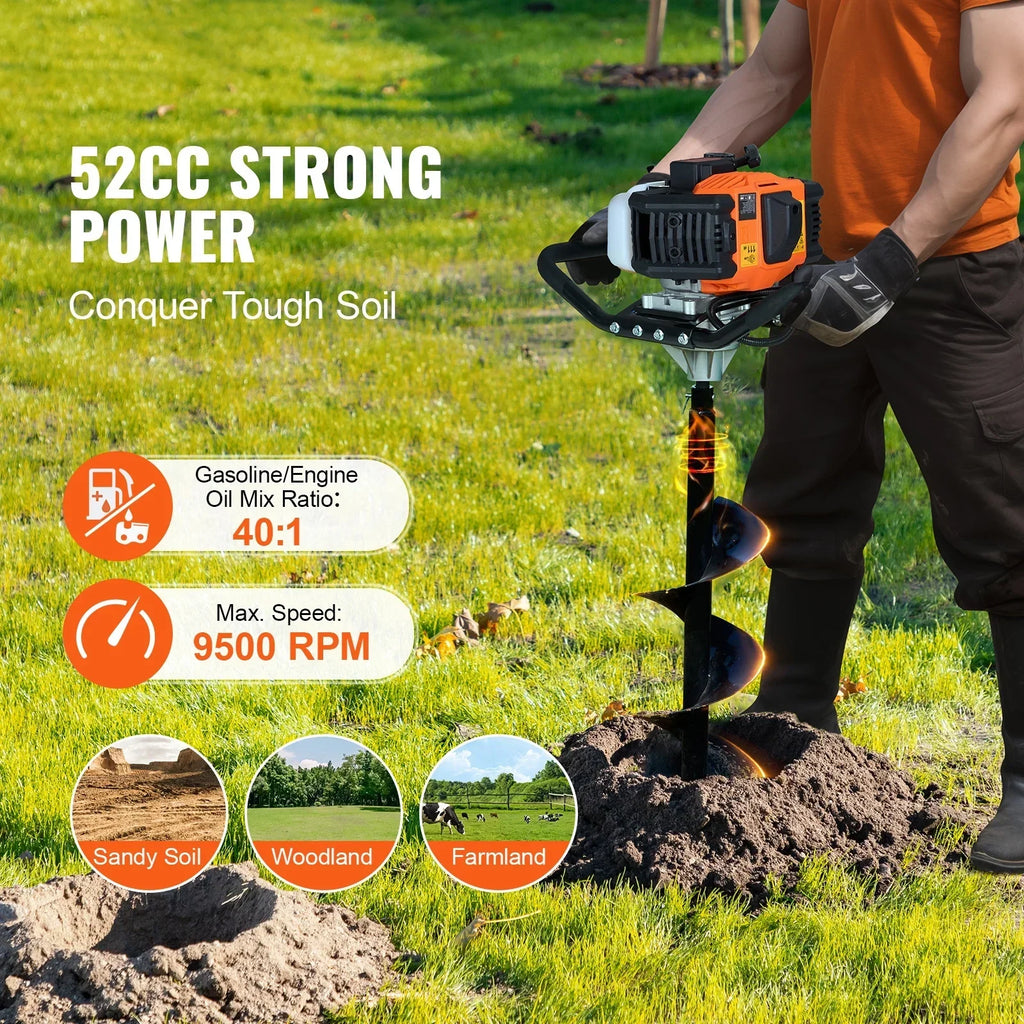 KFFKFF Gas Earth Auger, 52CC 1450W, Includes 8 Drill Bit & Extension Rod, Ideal for Garden, Farmland Fence - image 2