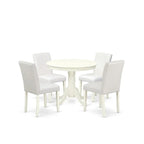 East West Furniture Round Dining Table Set - Kitchen Table with White Faux Leather Parson Chairs in Linen White (Various Piece Options) - image 11