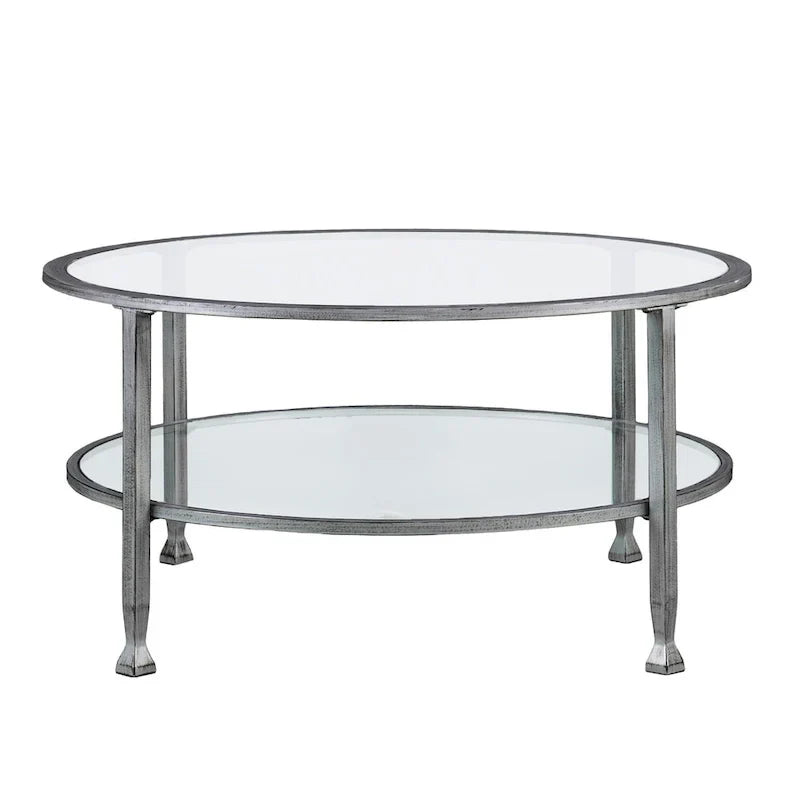 Glenn Distressed Silver Round Coffee Table with Glass Top and Shelf by SEI Furniture - image 3