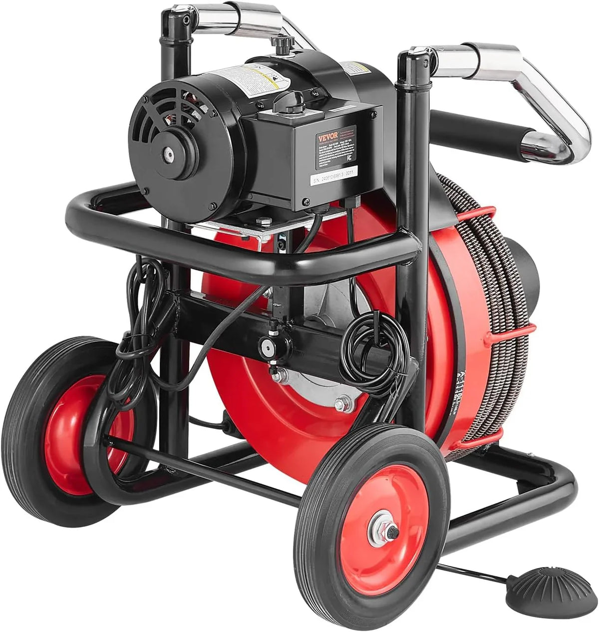 Drain Cleaner Machine 100FT x 1/2 Inch, Auto Feed Sewer Snake Auger on Wheels, 550W Portable Drain Cleaning Machine with 8 Cutters & Air-activated Foot for 2" to 4" Pipes - image 10