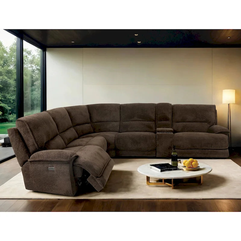 Renic Modern Dark Brown Reclining Sectional Sofa with Console and USB Ports by Furniture of America - image 2