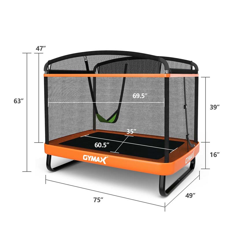 6 FT Kids Trampoline with Swing & Safety Fence, ASTM Approved Toddler Rectangle Trampoline for 3-8 Year Old - image 6