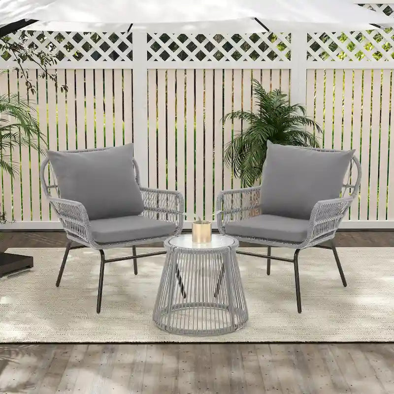 3-Piece Patio Conversation Bistro Set, Outdoor Rattan Furniture Set with Glass Table & 2 Wide Armchairs, Seat Cushions - image 33