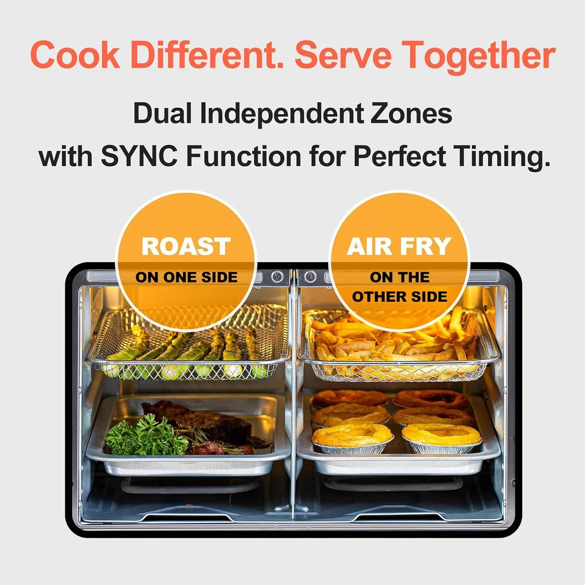 HotKing Dual-Zone Air Fryer Toaster Oven Combo, 28 QT Extra Large, Non Toxic Stainless Steel - image 3