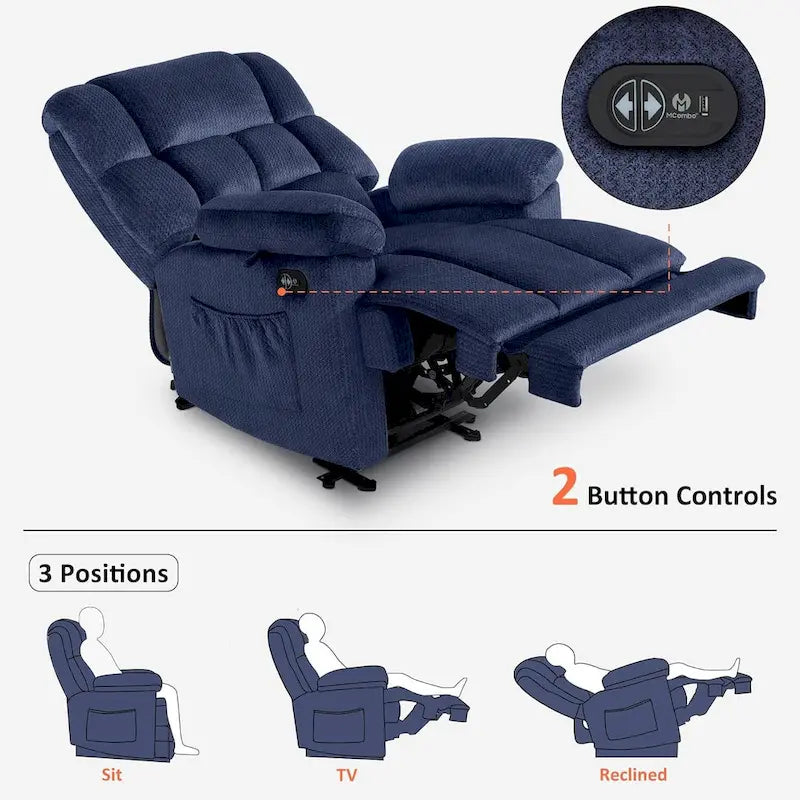 MCombo Heated Massage Electric Recliner Chair for Living Room - Fabric R6233 - image 16