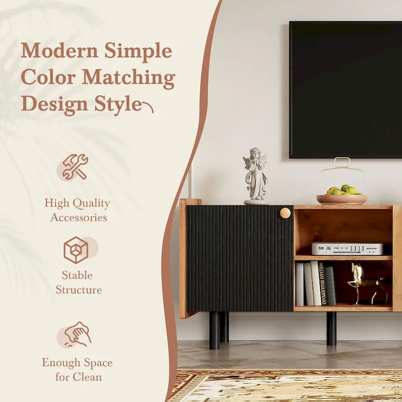Mid-Century Modern TV Stand with 3 Cabinets - Media Console for TVs up to 70 inches, Stylish Entertainment Center with Storage for Living Room - image 11