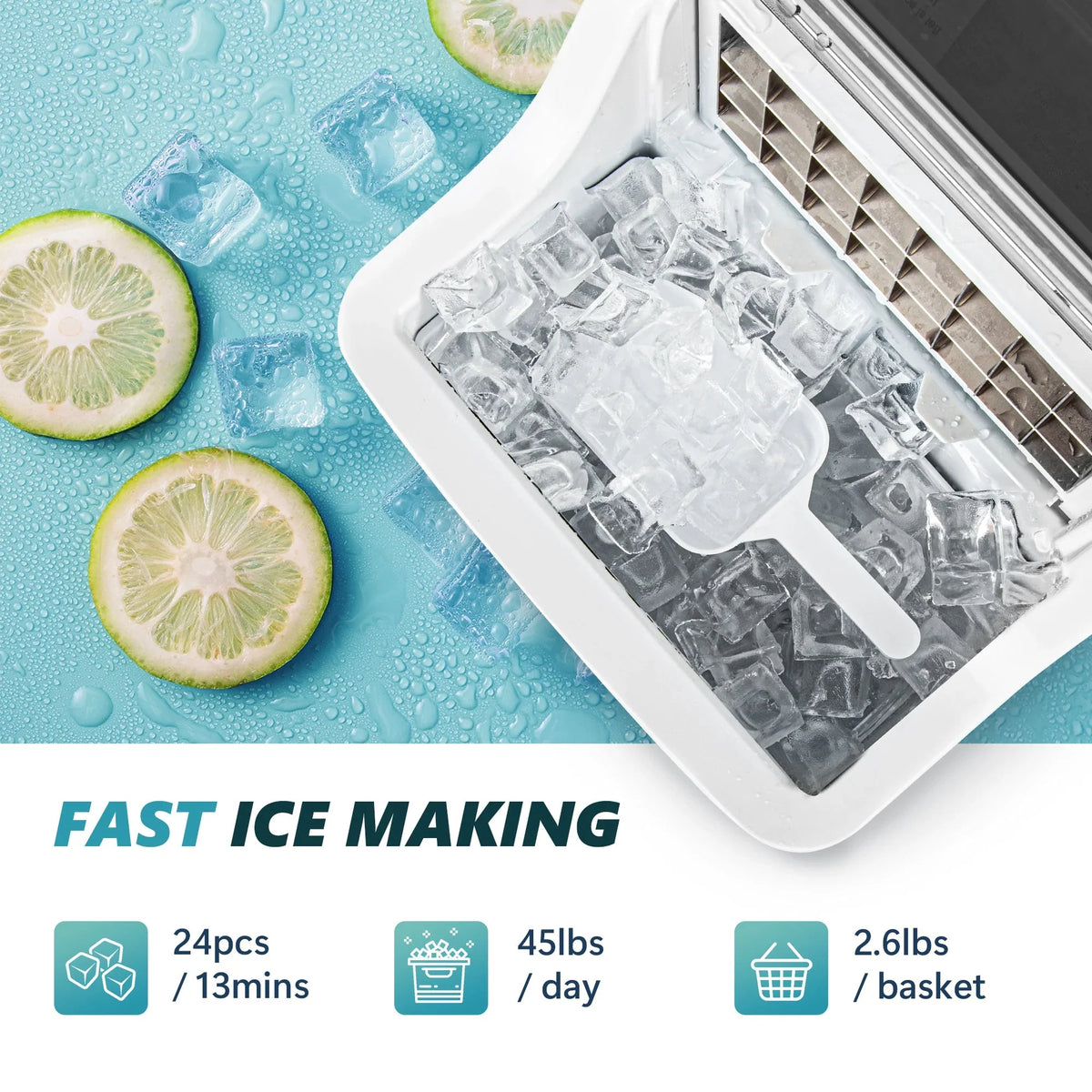 EUHOMY 14'' Cube Ice Compact Ice Maker Selectable Ice Thickness with Water Bucket - image 3