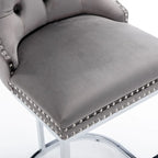 Contemporary Set of 2 Bar Stools with Button-Tufted Back and Studded Trim, Chrome Metal Base - Ideal for Dining Room, Living Room, and Bedroom - image 34