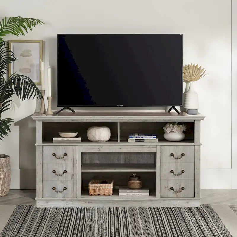 60-Inch Retro TV Stand Entertainment Center with 2 Cabinets and Open Shelves - Dimensions: 60W x 15.75D x 34.25H - image 1