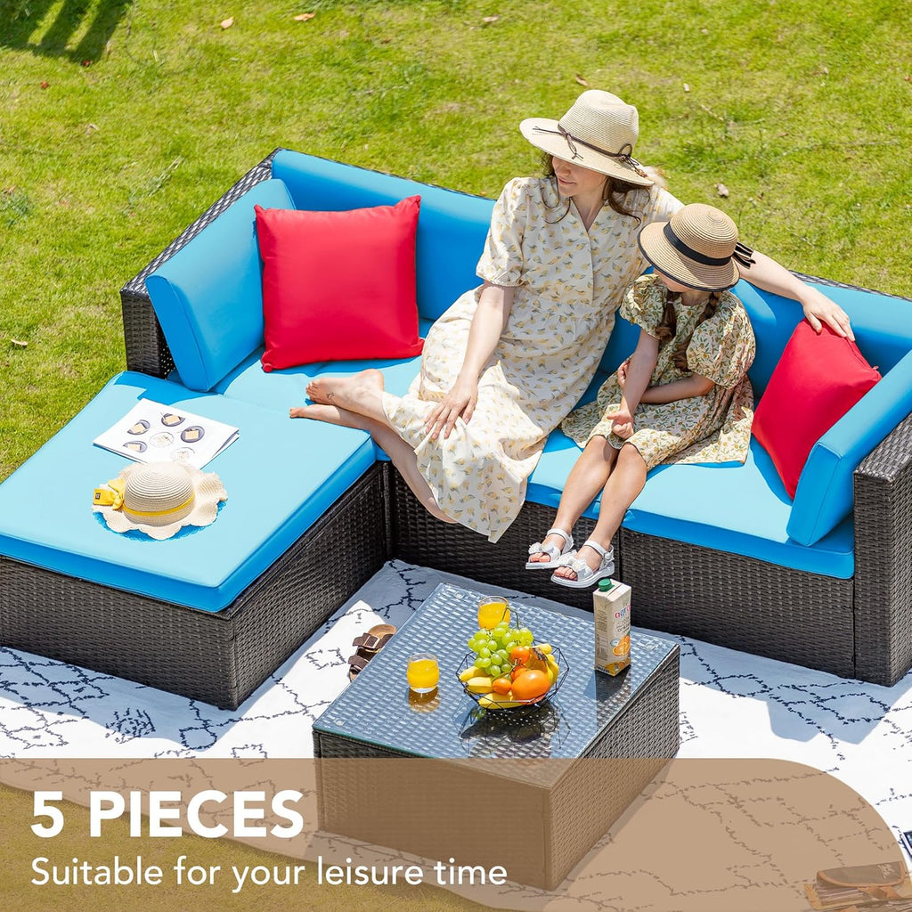 Devoko 5 Pieces Patio Furniture Sets All Weather Outdoor Sectional Patio Sofa Manual Weaving Wicker Rattan Patio Seating Sofas with Cushion and Glass Table(Beige) - image 44