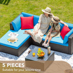 Devoko 5 Pieces Patio Furniture Sets All Weather Outdoor Sectional Patio Sofa Manual Weaving Wicker Rattan Patio Seating Sofas with Cushion and Glass Table(Beige) - image 44