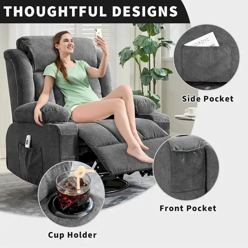 Recliner Chair, Rocking Chairs with Massage and Heat, Side Pockets and Cup Holder - image 8