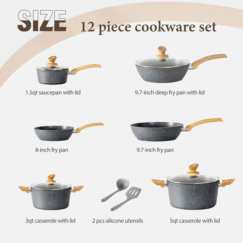 Kitchen Academy Induction Cookware Sets - 12 Piece Green Cooking Pan Set, Granite Nonstick Pots and Pans Set - image 15