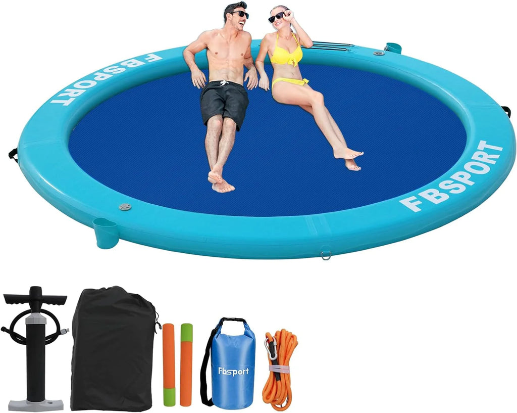 Inflatable Dock Floating Platform 8ft Inflatable Water Hammock Floating Deck for Lake W/Cupholder Round Floating Ring Float Ring Pool Float Raft Lounger Island Platform Pad - image 4
