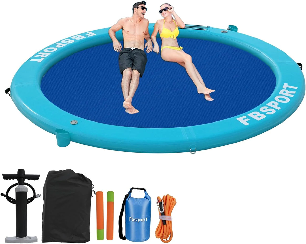 Inflatable Dock Floating Platform 8ft Inflatable Water Hammock Floating Deck for Lake W/Cupholder Round Floating Ring Float Ring Pool Float Raft Lounger Island Platform Pad - image 4
